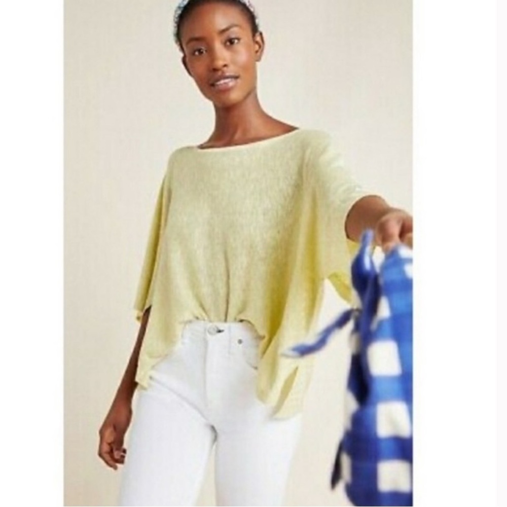 ANTHROPOLOGIE Alicia Shimmer Linen Drop Arm Relaxed Pullover Top